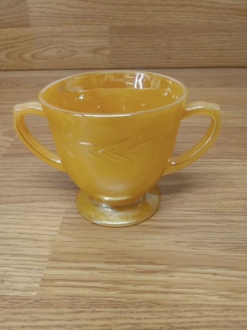 Vintage Fire King Peach Luster Footed Open Sugar Bowl - Laural Pattern
